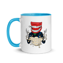 colorful mug featuring a whimsical design with a large smiling mouth and the text Comedy Bang Bang