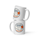 two white mugs displayed together featuring a handshake design and the text Official Friend of Conan O'Brien