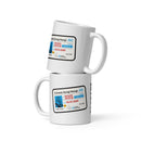 Two white mugs featuring the 'Comedy Bang! Bang!' license graphic stacked vertically, with the front design visible on both mugs.