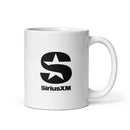 White mug featuring 'SiriusXM' logo.
