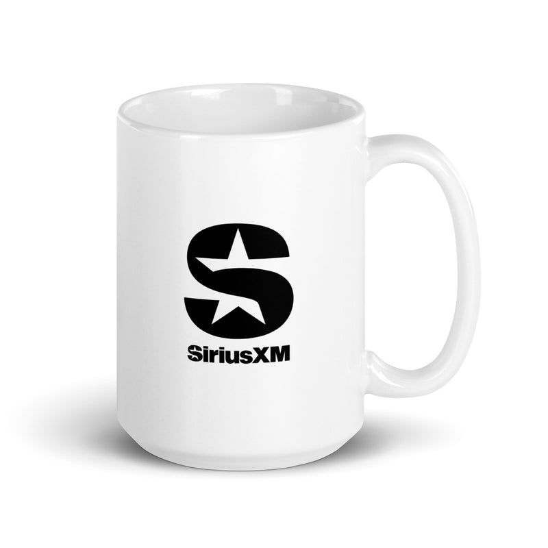 White mug featuring 'SiriusXM' logo.