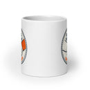 White ceramic mug. View Opposite handle.