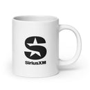 White mug featuring 'SiriusXM' logo.
