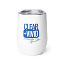 White tumbler featuring the text 'CLEAR + Vivid with Alan Alda' and a signature design on the front.