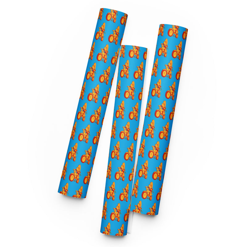 Blue wrapping paper featuring a 'Comedy Bang! Bang!' logo.