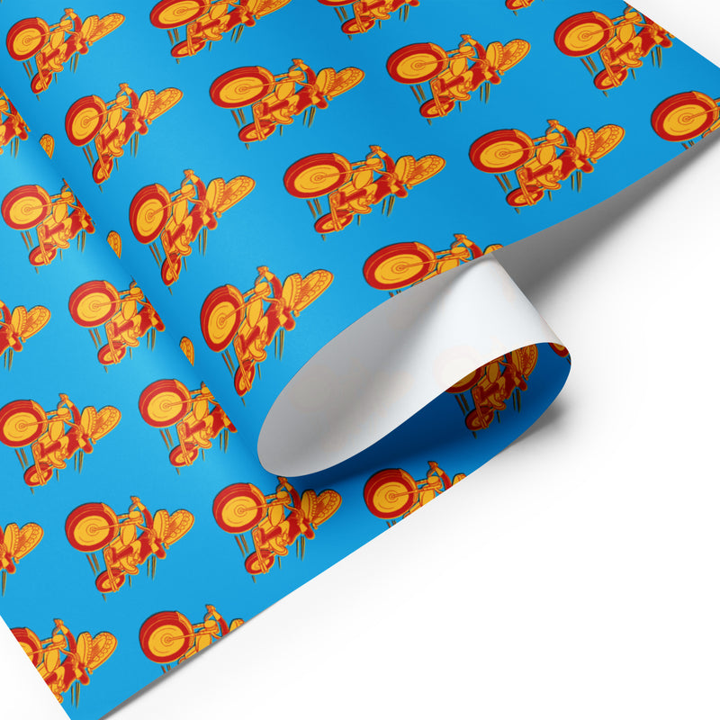Blue wrapping paper featuring a 'Comedy Bang! Bang!' logo.