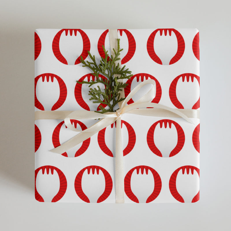 Repeating pattern of red 'Sporkful' logo on a white background