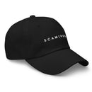 Black baseball cap with the text 'SCAM(HER)' in white embroidery angled to the right.