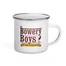  enamel mug featuring the 'Bowery Boys' logo and text celebrating 15 years of podcasting