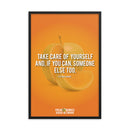 Poster with orange background featuring a quote by Stephen Dubner about self-care and caring for others.