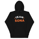 Black hoodie featuring 'TEAM SONA' in bold white and orange letters.