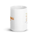 Side view of white mug featuring partially visible front and back designs.