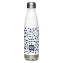 sleek white water bottle with a blue abstract design and 'Hidden Brain' logo at the base