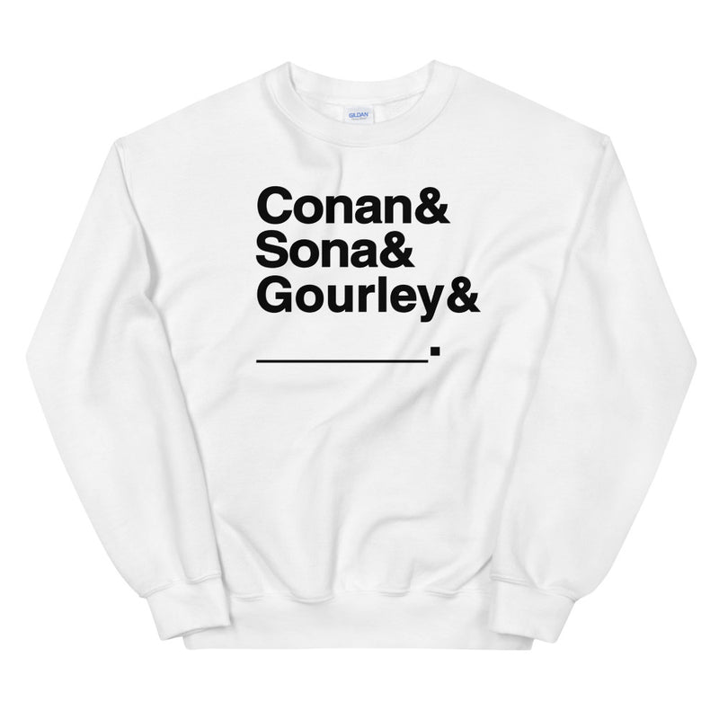 Conan O'Brien Needs A Friend: Conan & Sona & Gourley & You Sweatshirt (White/Blue)