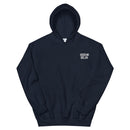 navy hoodie with 'Hidden Brain' logo on the chest and a front pocket