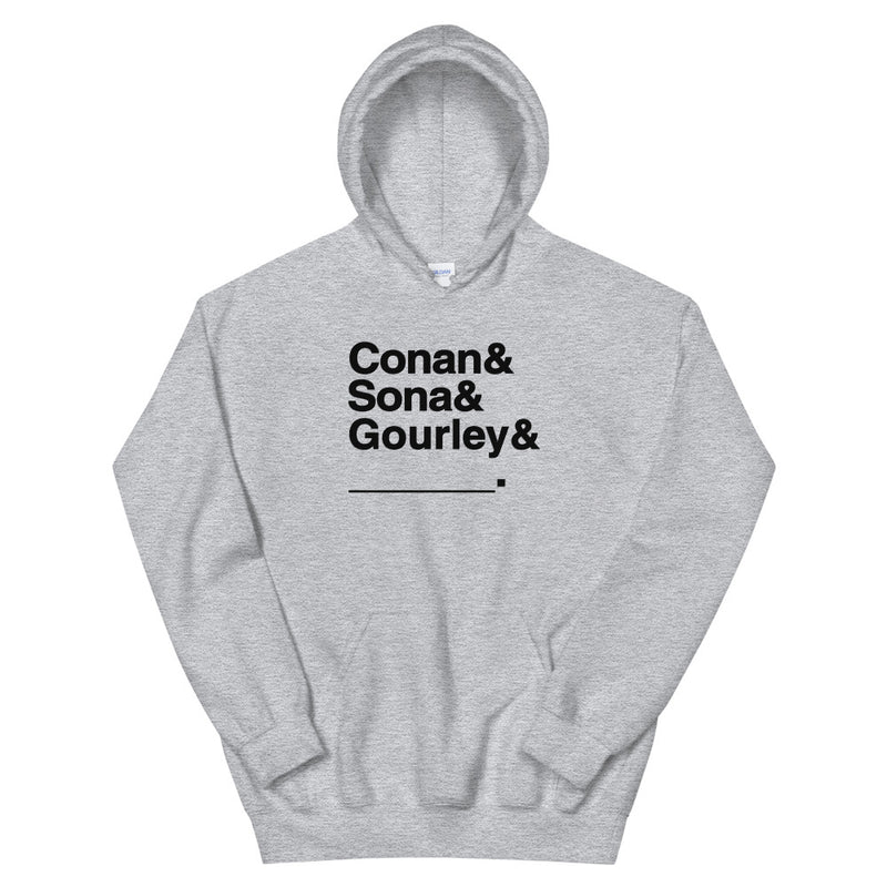 Conan O'Brien Needs A Friend: Conan & Sona & Gourley & You Hoodie (White/Light Grey)