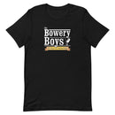 Black t-shirt featuring the 'Bowery Boys' logo and text celebrating 15 years of podcasting