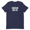 navy t-shirt with the text 'HIDDEN BRAIN' printed in white