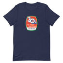 Navy t-shirt featuring '3Qs The Three Questions with Andy Richter' graphic design on the front.