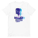 Graphic t-shirt featuring a repeated blue and purple stylized image of a man with text 'Literally! with Rob Lowe.'