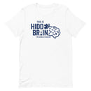 White t-shirt with the text This is 'Hidden Brain' I'm Shankar Vedantam and a graphic of a brain.
