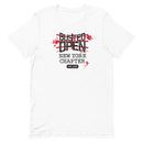 White t-shirt featuring 'Busted Open New York Chapter EST. 2009' text in red and black graphics.