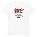 White t-shirt featuring 'Busted Open Texas Chapter EST. 2009' text in red and black graphics.