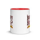 white mug with red interior. View opposite handle. 