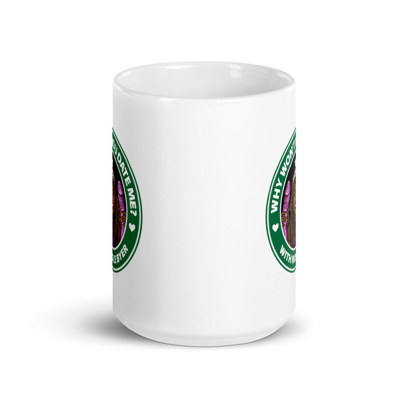 Side view of illustrated mug partially featuring front and back designs.