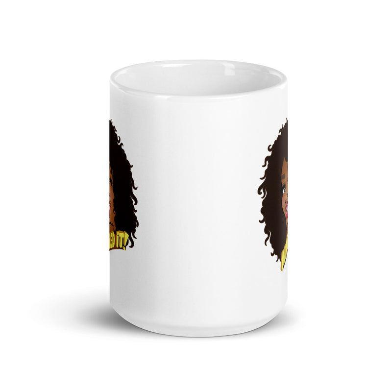 Side view of illustrated mug partially featuring front and back designs.